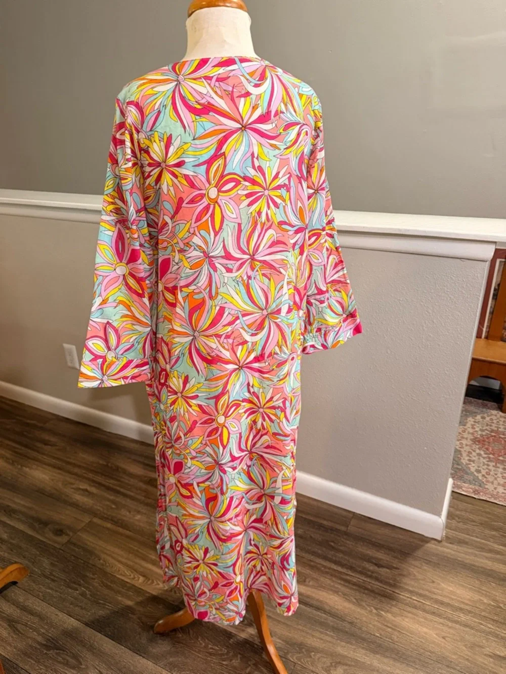 Kate Spade Floral Caftan Dress Pockets Cotton V Neck Resort XS - Picture 3 of 10